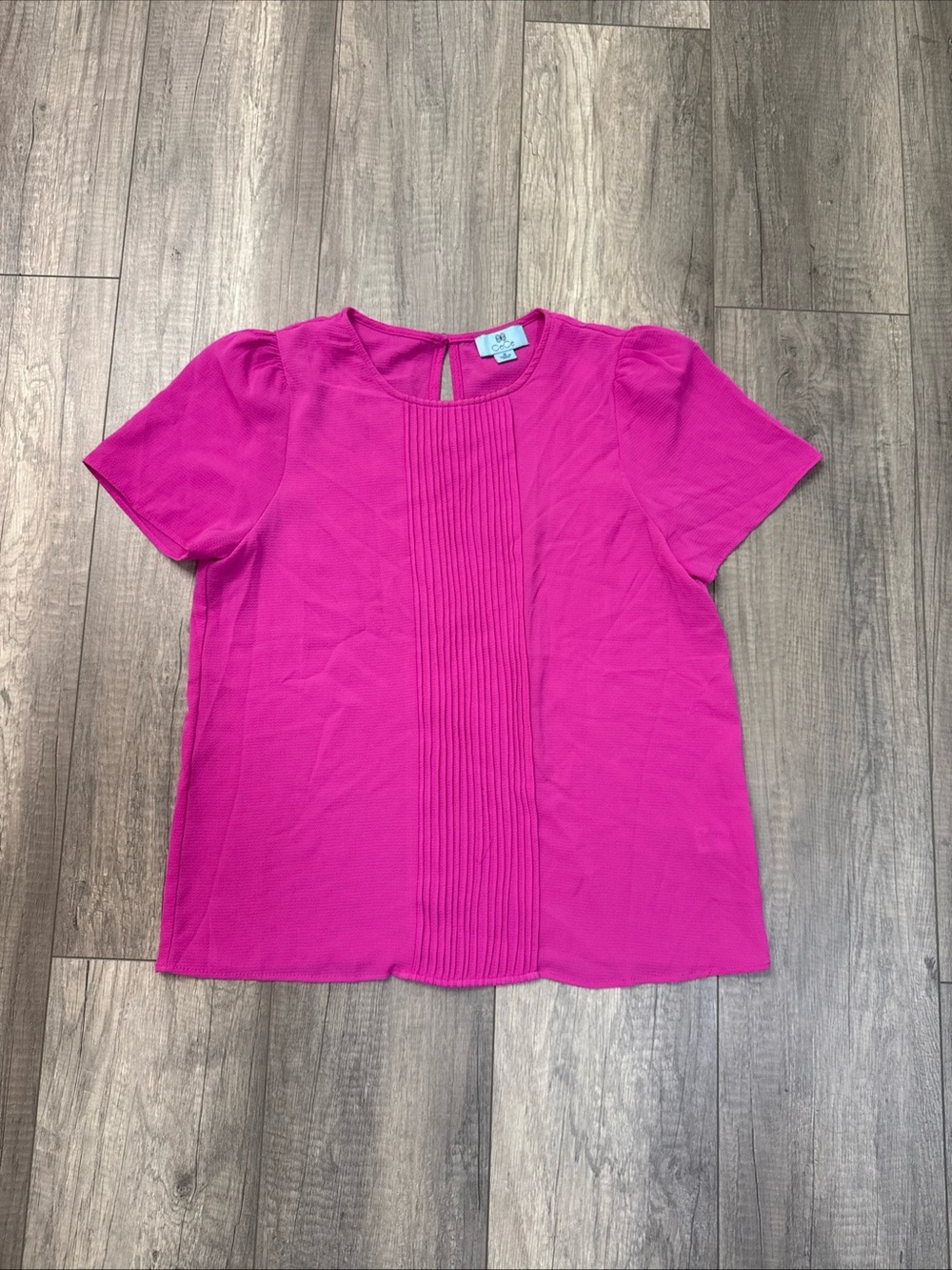 CeCe Fuchsia Pleated Front Short Sleeve Blouse